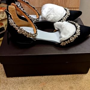 BADGLEY MISCHKA Vivien Ballet Flats in Black Satin